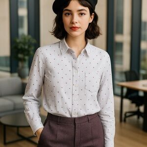 NWOT H&M Pinstripe Micro Hearts Print Button Down Cotton Blue White Red …​​